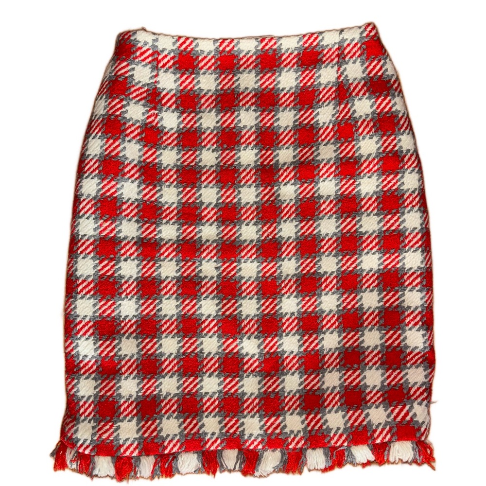 Oscar de la Renta Red and White Checkered Pencil Skirt